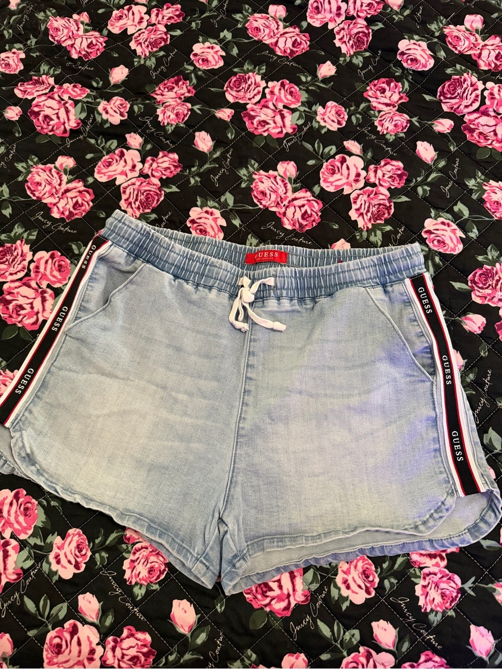 Guess Light Blue Denim Shorts with Branded Side Tape